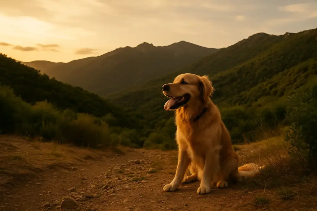 Perro explorando la Sierra de Francia durante una escapada rural bajo el lema no sin mi perro