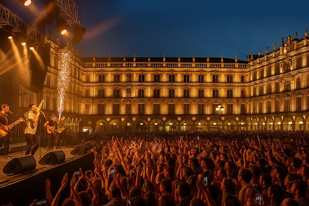 Concierto en vivo en la Plaza Mayor de Salamanca durante las Ferias 2025.