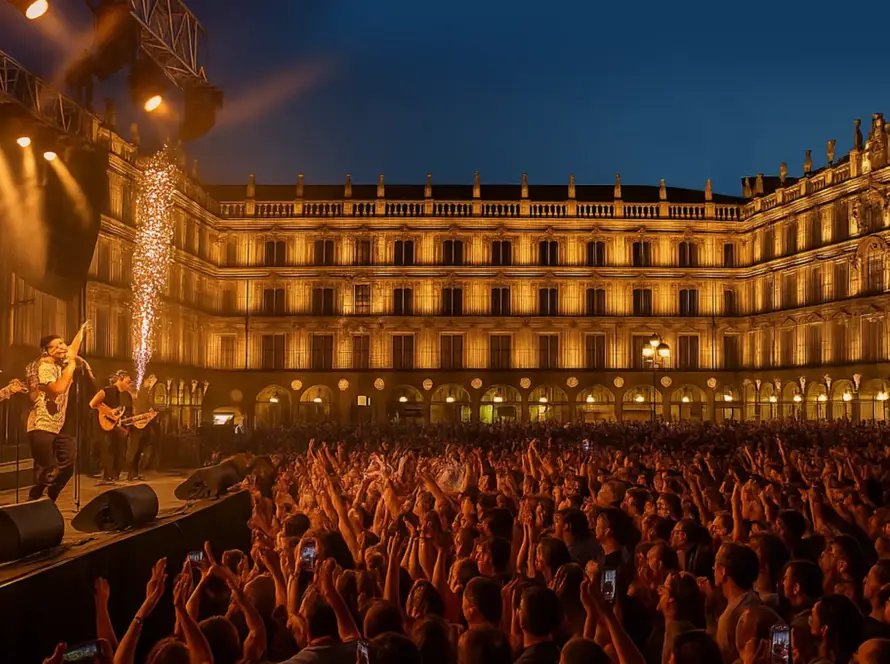 Concierto en vivo en la Plaza Mayor de Salamanca durante las Ferias 2025.