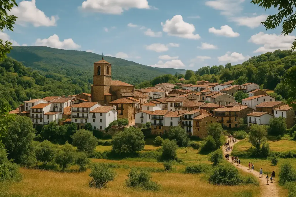 Vista panorámica de un pueblo bonito cerca de Salamanca rodeado de naturaleza