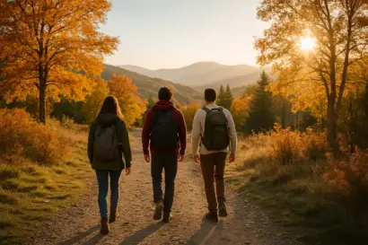 Grupo de amigos haciendo senderismo durante una escapada rural cerca de Salamanca